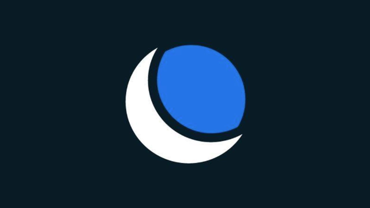 The DreamHost logo, a white crescent moon curving around a blue circle, centered on a dark navy background.