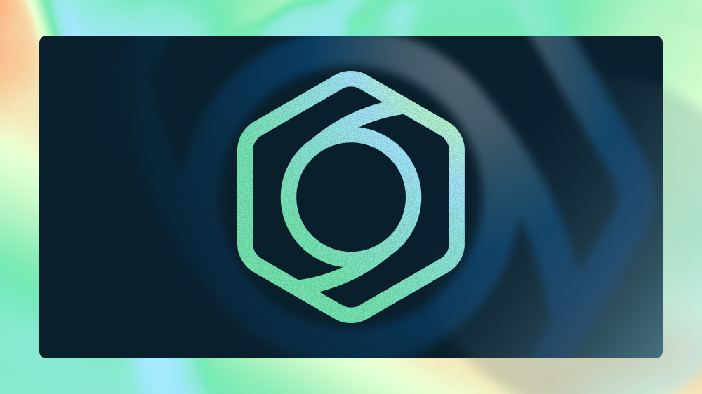 Microsoft Security blog graphic: a mint-green hexagon outline with a circular swirl inside, on a dark navy panel framed by a soft green and orange gradient.