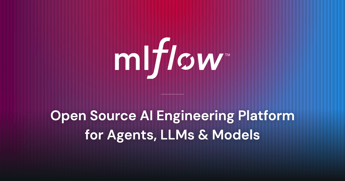 MLflow's website banner: the white mlflow logo above the words "Open Source AI Engineering Platform for Agents, LLMs & Models" on a magenta-to-blue striped gradient.