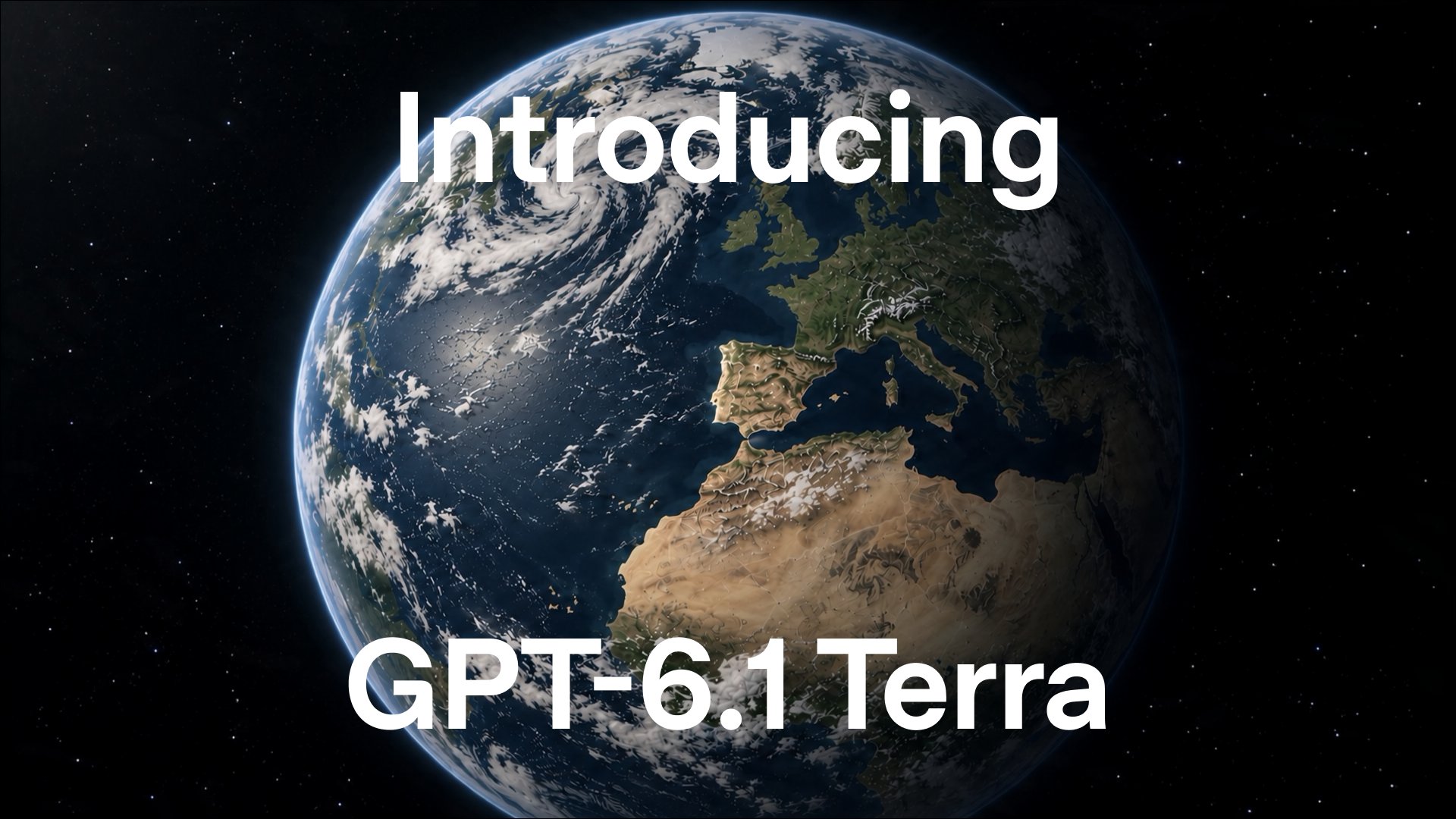 OpenAI's launch image: the words 'Introducing GPT-6.1 Terra' over a view of Earth from space.