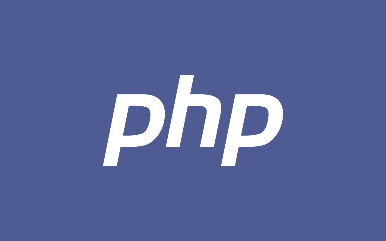 The PHP logo, the lowercase word "php" in white italic letters, on a flat blue-purple background.