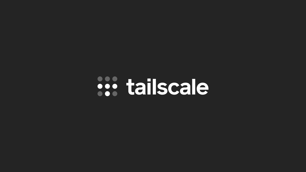 The Tailscale logo, a grid of nine white and grey dots beside the lowercase word "tailscale" in white, centered on a dark grey background.
