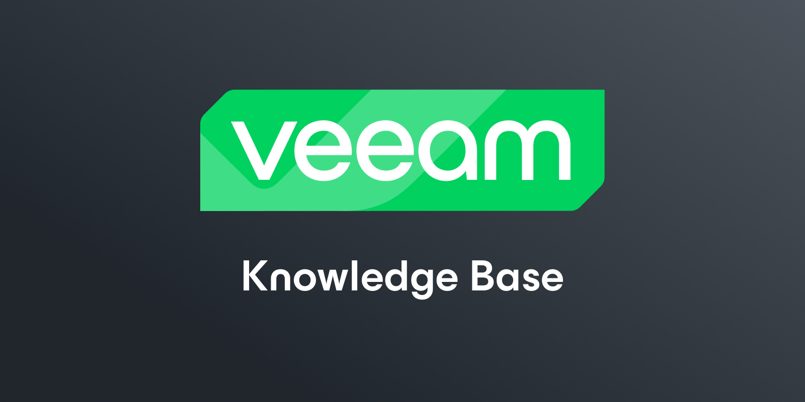 The Veeam logo, white lettering on a green badge, above the words 'Knowledge Base' on a dark gray background, the preview image of Veeam's KB4948.